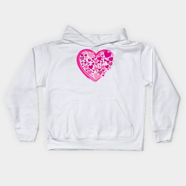 Cute Pink Hearts in a Big PinkHeart Kids Hoodie by Vooble